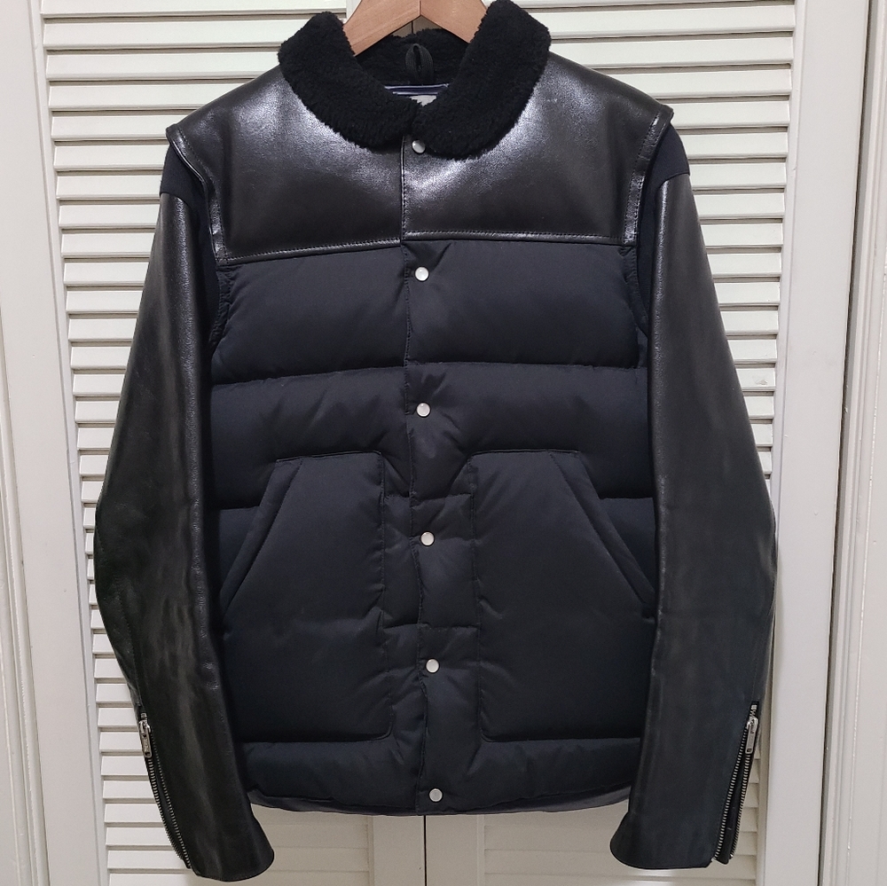 Undercover leather and down puffer jacket
